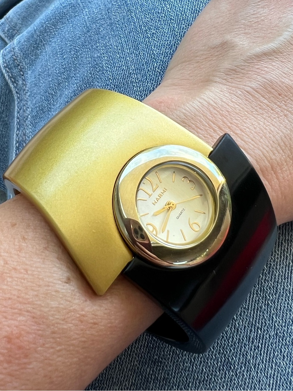 Narmi Gold and Black Cuff Watch Bracelet